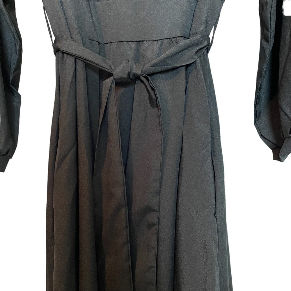 Long Black Maxi Dress with Long Sleeves and Banded Waist - Picture 5 of 15